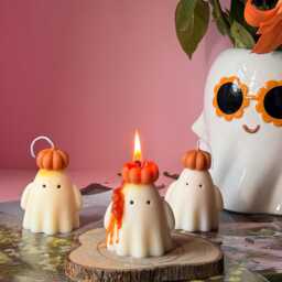 Ghost With Orange Pumpkin Hat Soy Wax Candle - thumbnail 3