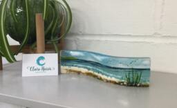Fused Glass Small Freestanding Wave, Sea Scene With Grass, 6cm Tall. Handmade in Cornwall - thumbnail 1