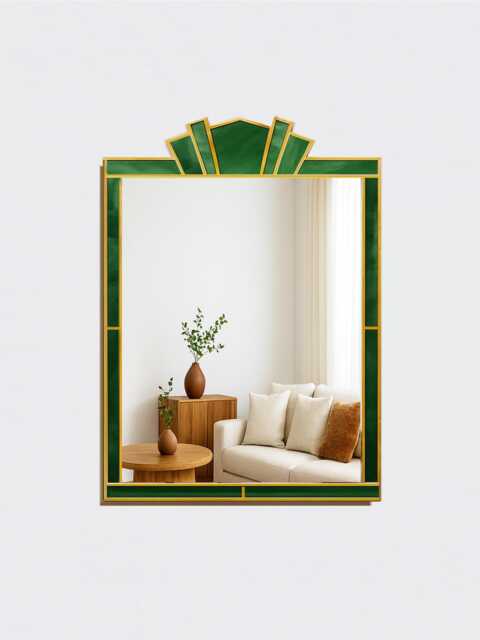 Green Stained Glass Style Wall Mirror in Art Deco Style, Mirror - image 1