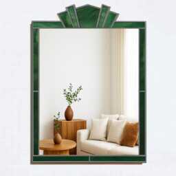 Green Stained Glass Style Wall Mirror in Art Deco Style, Mirror - thumbnail 3
