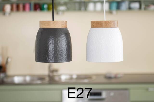 Ceramic Hanging Lamp White Or Black - Pendant Textile Cable Oak Wood Led Dining Table Counter Work Hammered - image 1