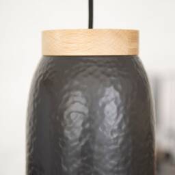 Ceramic Hanging Lamp White Or Black - Pendant Textile Cable Oak Wood Led Dining Table Counter Work Hammered - thumbnail 4