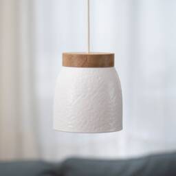 Ceramic Hanging Lamp White Or Black - Pendant Textile Cable Oak Wood Led Dining Table Counter Work Hammered - thumbnail 2