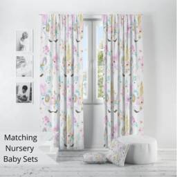 Floral Unicorn Nursery Curtains Handmade Cotton Window Covering - thumbnail 3