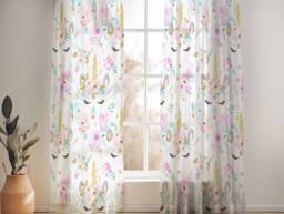Floral Unicorn Nursery Curtains Handmade Cotton Window Covering - thumbnail 1