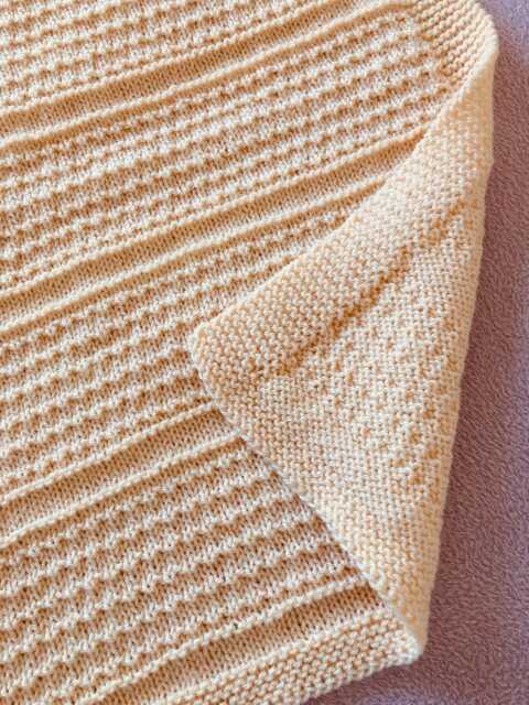 Pretty Hand Knitted Baby Blanket ~ Biscuit/Pale Yellow Lightweight Easy Care Acrylic - image 1