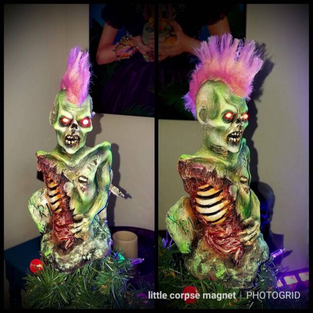 Retro Punk Zombie Resin Light Up Christmas Tree Topper