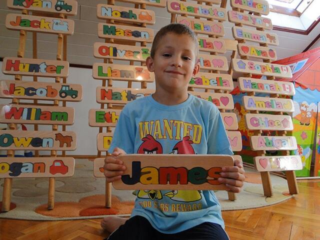 Personalized Name, Puzzle Personaziled Toy, Baby Wooden Custom Name Puzzle, Free Engraving, James - image 1