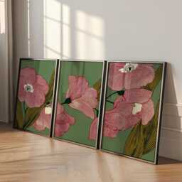 Scandi Floral Line Art Posters - Green Pink Botanical Wall Set Of 3 - thumbnail 3