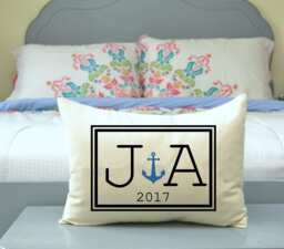 Personalized Couples Anchor Pillow, 2nd Anniversary Cotton Boat Nautical, Christmas, Christmas Boating, Anchor - thumbnail 1