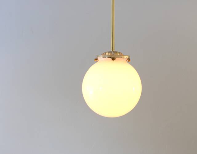 Brass Pendant Light, Mid Century Modern Hanging Lighting Fixture, Single Frosted White 6 - image 1
