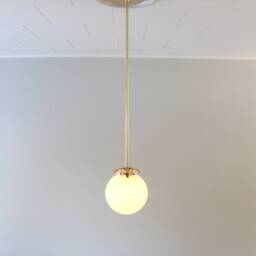 Brass Pendant Light, Mid Century Modern Hanging Lighting Fixture, Single Frosted White 6 - thumbnail 2