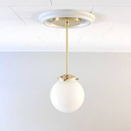 Brass Pendant Light, Mid Century Modern Hanging Lighting Fixture, Single Frosted White 6 - thumbnail 3