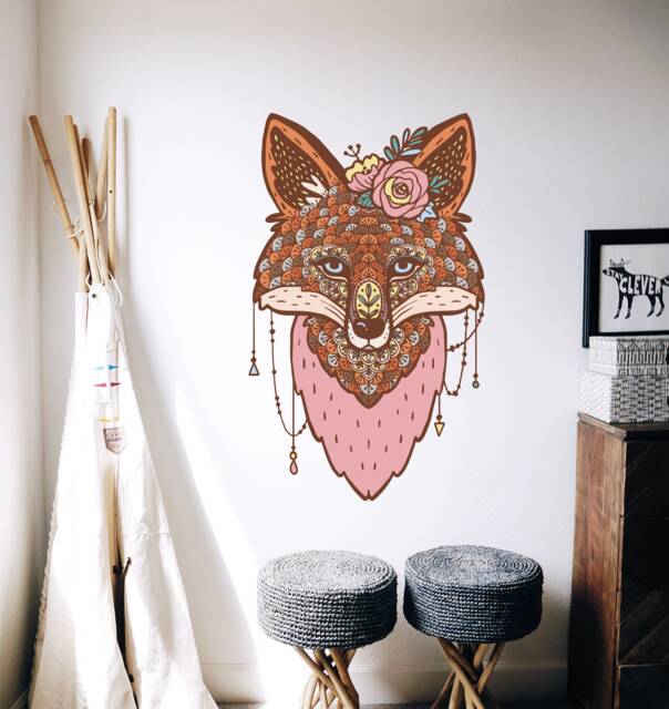 Tribal Fox Wall Decal. Woodland Nursery Baby Girl Sticker. Boho Decal Kids. Forest Animal Decor Toddler Room. Playroom Vl35 - image 1