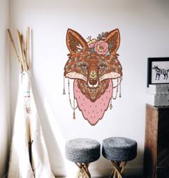Tribal Fox Wall Decal. Woodland Nursery Baby Girl Sticker. Boho Decal Kids. Forest Animal Decor Toddler Room. Playroom Vl35 - thumbnail 1