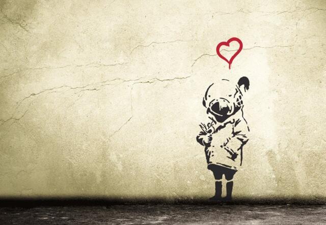Banksy Tank Girl Wall Decal With Heart & Birdy, Street Art Wall Sticker, Urban Art, Vinyl Grafitty, Stencil - image 1