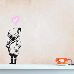 Banksy Tank Girl Wall Decal With Heart & Birdy, Street Art Wall Sticker, Urban Art, Vinyl Grafitty, Stencil - thumbnail 2