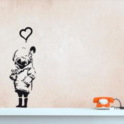 Banksy Tank Girl Wall Decal With Heart & Birdy, Street Art Wall Sticker, Urban Art, Vinyl Grafitty, Stencil - thumbnail 3