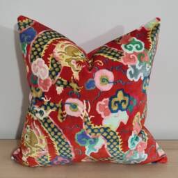 Linwood Velvet Wonderland Double Dragon Lacquer Red & Omega Cushion Cover 45x45 cm - thumbnail 1