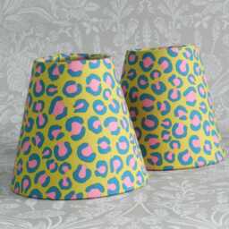 Candle Clip Lampshade Leopard Print. Pink, Teal & Ochre, Chandelier Shade - thumbnail 1