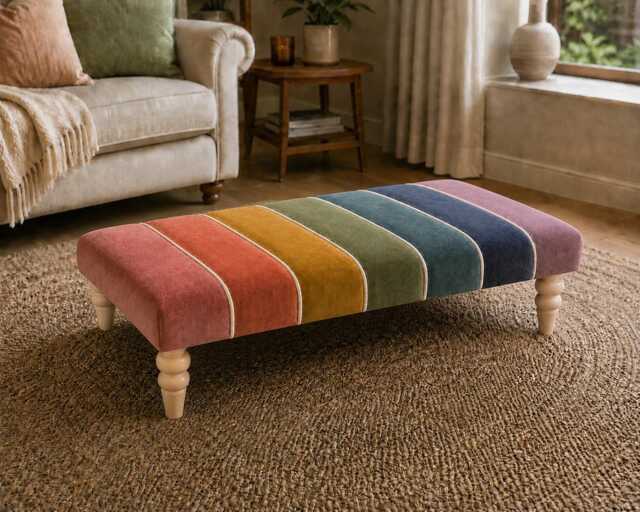 The Harlequin Channelled Velvet Coffee Table Ottoman Large Multi-Tone Footstool With Contrast Piping, Bespoke Luxury Statement Furniture - image 1
