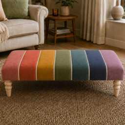 The Harlequin Channelled Velvet Coffee Table Ottoman Large Multi-Tone Footstool With Contrast Piping, Bespoke Luxury Statement Furniture - thumbnail 3