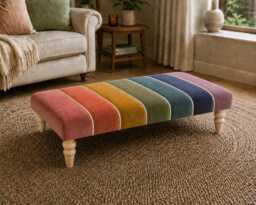The Harlequin Channelled Velvet Coffee Table Ottoman Large Multi-Tone Footstool With Contrast Piping, Bespoke Luxury Statement Furniture - thumbnail 1