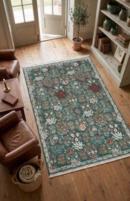 8x10 Hand-Knotted Wool Oushak Rug Floral Design, Muted Colors, New Zealand - image 1