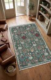8x10 Hand-Knotted Wool Oushak Rug Floral Design, Muted Colors, New Zealand - thumbnail 1
