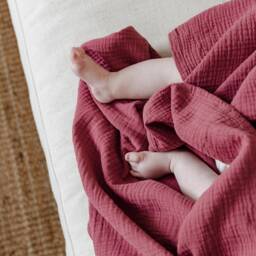 Raspberry Organic Muslin Baby Swaddle Blanket - thumbnail 3