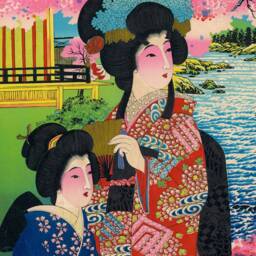 Japan, Advertisement, 1890, Wall Hanging, Pull Down Chart, Geisha, Fan, Kimono, Cherry Blossoms, Patterns, Costume, Ethnic, Antique Image - thumbnail 3