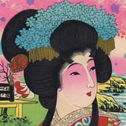 Japan, Advertisement, 1890, Wall Hanging, Pull Down Chart, Geisha, Fan, Kimono, Cherry Blossoms, Patterns, Costume, Ethnic, Antique Image - thumbnail 2