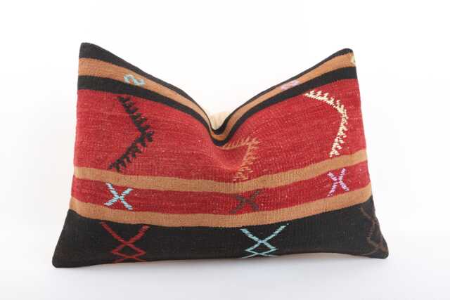 Handwoven Turkish Kilim Pillow Cover Bohemian Lumbar Cushion - 16x24 Inch - image 1