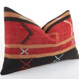 Handwoven Turkish Kilim Pillow Cover Bohemian Lumbar Cushion - 16x24 Inch - thumbnail 3