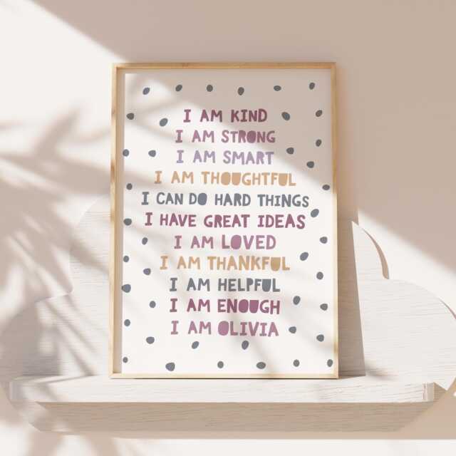 Girls Personalised Affirmation Print, Bedroom Decor, Pastel Colours, Rainbow Wall Art, Positive Prints, Nursery, Playroom Decor