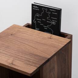 Shift Side Table in Walnut With Cable Management & Bookcase Usable As Coffee Table Nightstand - thumbnail 2