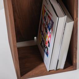 Shift Side Table in Walnut With Cable Management & Bookcase Usable As Coffee Table Nightstand - thumbnail 3