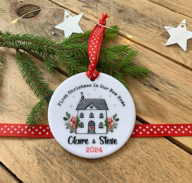 Personalised First Christmas New Home Ornament Ceramic Keepsake Gift - image 1