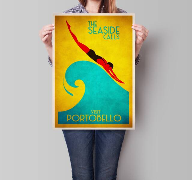 Visit Portobello Poster, The Seaside Calls, Vintage Looking Illustration, Edinburgh Print, Scottish Art, Gifts - image 1