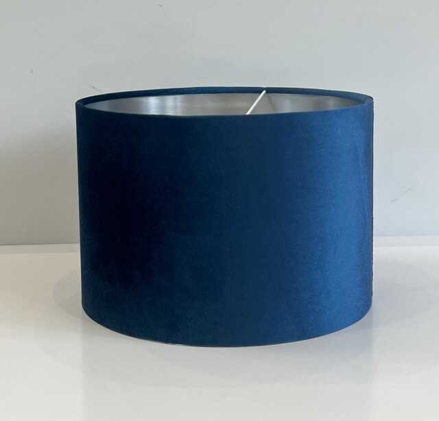 New Sale Navy Velvet Drum Lamp Shade 30cm Dia X 21cm H With Brush Silver Lining - image 1