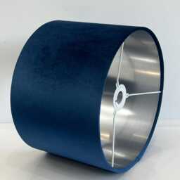 New Sale Navy Velvet Drum Lamp Shade 30cm Dia X 21cm H With Brush Silver Lining - thumbnail 3