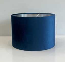 New Sale Navy Velvet Drum Lamp Shade 30cm Dia X 21cm H With Brush Silver Lining - thumbnail 1