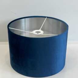 New Sale Navy Velvet Drum Lamp Shade 30cm Dia X 21cm H With Brush Silver Lining - thumbnail 2