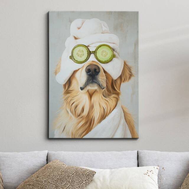 Golden Retriever Beauty Care Towel Bath Tub Framed Poster Print & Canvas Wall Decor Art Painting Bedroom Home Bathroom Dog Lover Gift - image 1