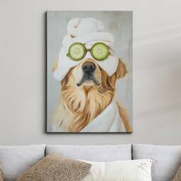 Golden Retriever Beauty Care Towel Bath Tub Framed Poster Print & Canvas Wall Decor Art Painting Bedroom Home Bathroom Dog Lover Gift - thumbnail 1