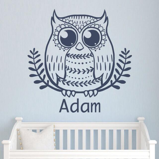 Wall Decals Custom Personalized Name Decal Owl Leaves Frame Vinyl Sticker Boy Bedroom Nursery Baby Room Children Playroom Home Decor La15 - image 1