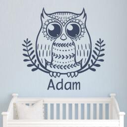 Wall Decals Custom Personalized Name Decal Owl Leaves Frame Vinyl Sticker Boy Bedroom Nursery Baby Room Children Playroom Home Decor La15 - thumbnail 1