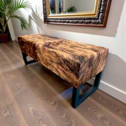 Cowhide & Steel Bench For Entryway Seating - End Of Bed Fb