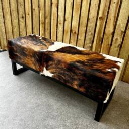 Cowhide & Steel Bench For Entryway Seating - End Of Bed Fb - thumbnail 4