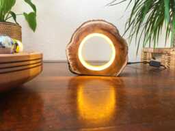 0525, Handmade Yew Wood Log Light Rustic Led Desk Lamp With Mousey Detail - thumbnail 1